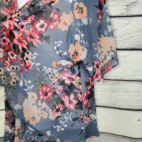 Women’s Floral Kimono Cardigan Sheer Lightweight Open Front Size M - Picture 3 of 6